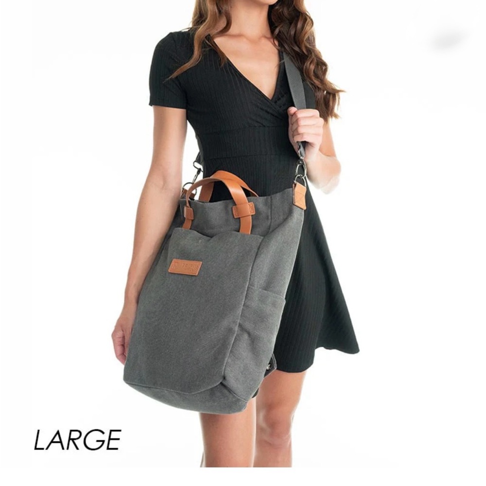Pragma Canvas Converta Tote in charcoal with Tan Leather Accents - Picture 12 of 14